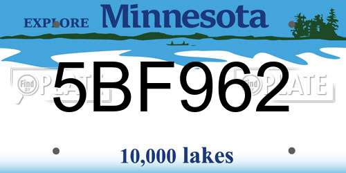 5BF962 Minnesota License Plate