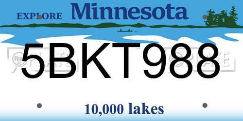 5BKT988 Minnesota License Plate