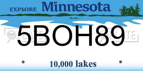 5BOH89 Minnesota License Plate
