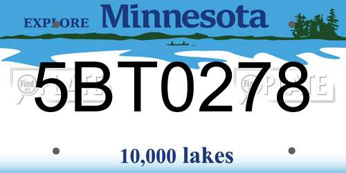5BT0278 Minnesota License Plate