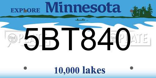 5BT840 Minnesota License Plate