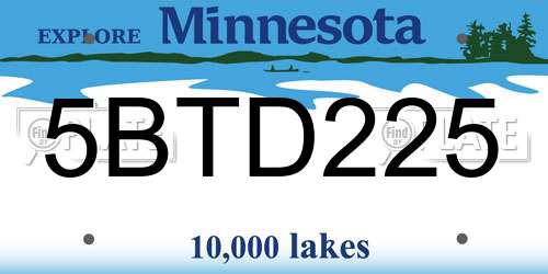5BTD225 Minnesota License Plate