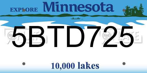 5BTD725 Minnesota License Plate