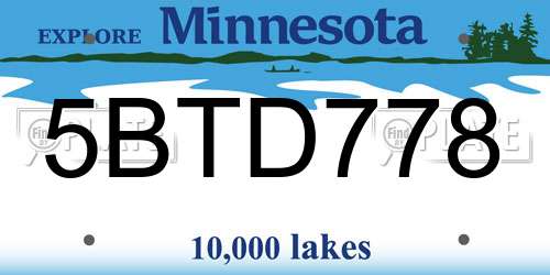 5BTD778 Minnesota License Plate