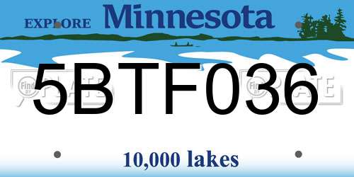 5BTF036 Minnesota License Plate