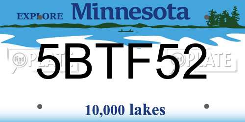 5BTF52 Minnesota License Plate