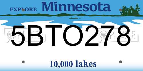 5BTO278 Minnesota License Plate
