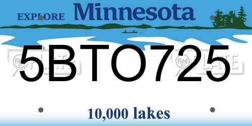 5BTO725 Minnesota License Plate