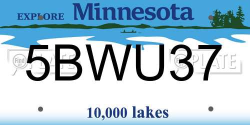 5BWU37 Minnesota License Plate