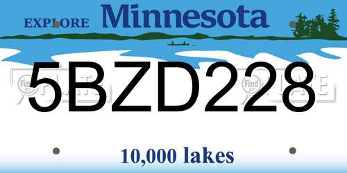 5BZD228 Minnesota License Plate