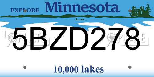 5BZD278 Minnesota License Plate