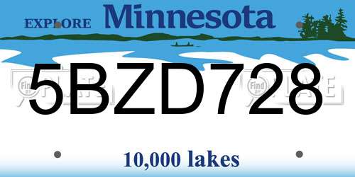 5BZD728 Minnesota License Plate