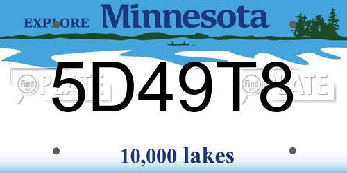 5D49T8 Minnesota License Plate