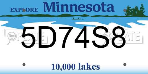 5D74S8 Minnesota License Plate