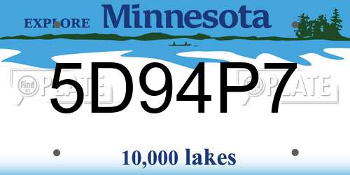 5D94P7 Minnesota License Plate