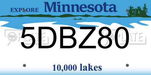 5DBZ80 Minnesota License Plate