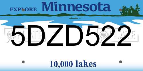 5DZD522 Minnesota License Plate