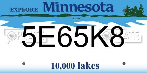 5E65K8 Minnesota License Plate