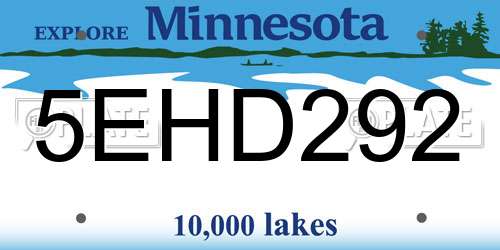 5EHD292 Minnesota License Plate