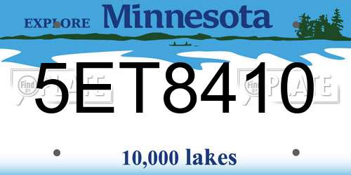 5ET8410 Minnesota License Plate
