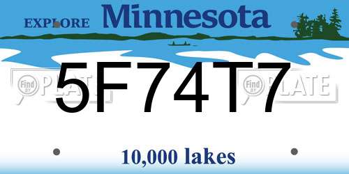 5F74T7 Minnesota License Plate