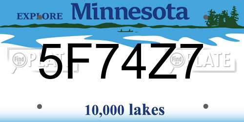 5F74Z7 Minnesota License Plate