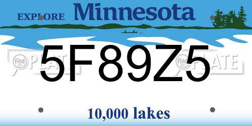 5F89Z5 Minnesota License Plate