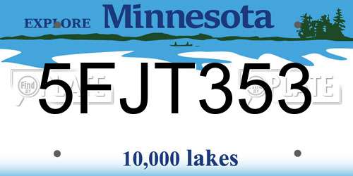 5FJT353 Minnesota License Plate