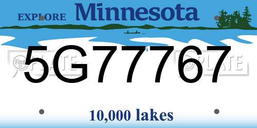 5G77767 Minnesota License Plate