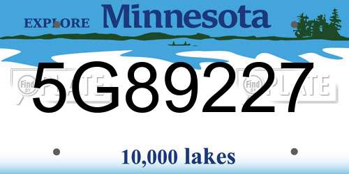 5G89227 Minnesota License Plate