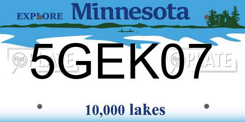 5GEK07 Minnesota License Plate