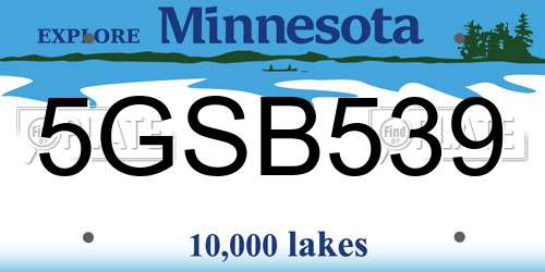 5GSB539 Minnesota License Plate