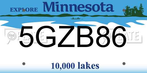 5GZB86 Minnesota License Plate