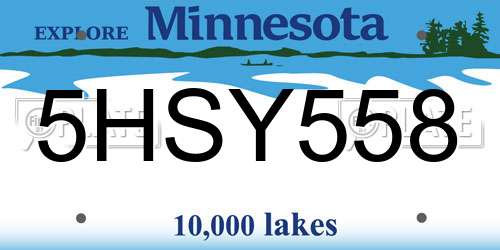 5HSY558 Minnesota License Plate