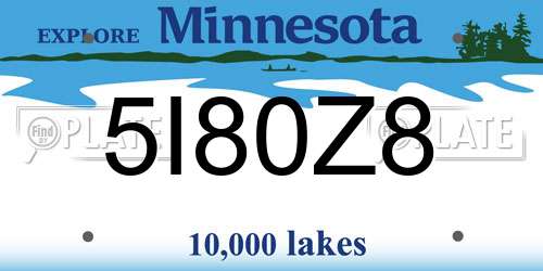 5I80Z8 Minnesota License Plate