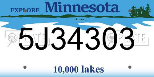 5J34303 Minnesota License Plate