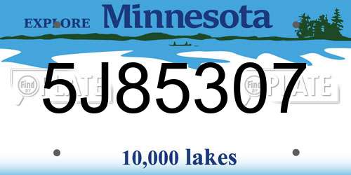 5J85307 Minnesota License Plate