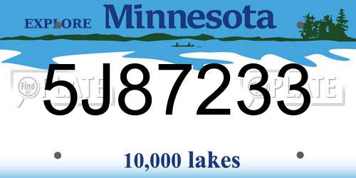 5J87233 Minnesota License Plate