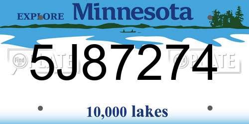 5J87274 Minnesota License Plate