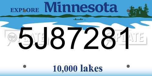 5J87281 Minnesota License Plate