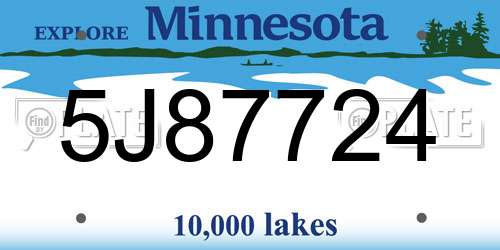 5J87724 Minnesota License Plate