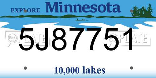5J87751 Minnesota License Plate