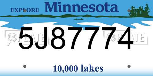5J87774 Minnesota License Plate