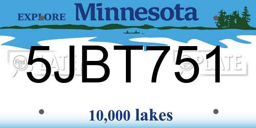 5JBT751 Minnesota License Plate