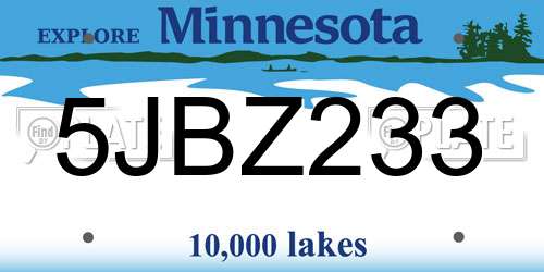 5JBZ233 Minnesota License Plate