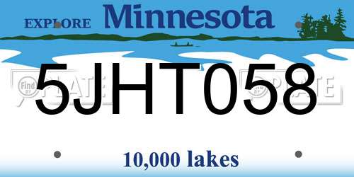 5JHT058 Minnesota License Plate