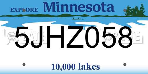 5JHZ058 Minnesota License Plate