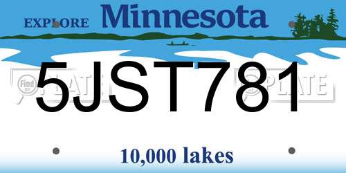 5JST781 Minnesota License Plate