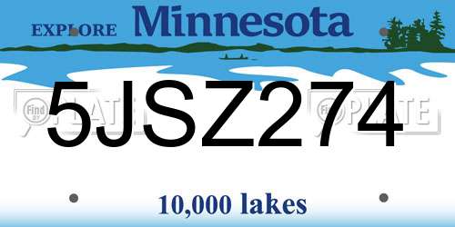 5JSZ274 Minnesota License Plate
