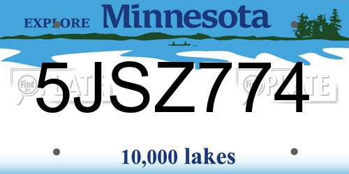 5JSZ774 Minnesota License Plate